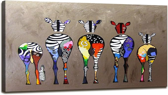DZL Art D72550 Canvas Prints Wall Art Paintings Animal Painting Five Colorful Zebra Modern Art Stretched Ready To Hang for Living Room Bedroom Decoration
