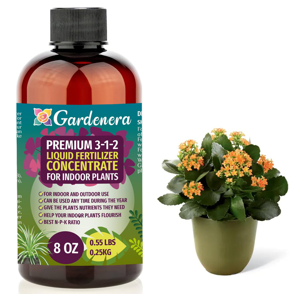 Gardenera Premium Liquid Fertilizer - 3-1-2 Concentrate for Indoor Plants & Flowers - Organic Plant Food - 8oz