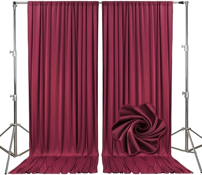 10ft x 10ft Burgundy Backdrop Curtains for Parties, Fabric Satin Background Curtain with Rod Pockets for Weddings, Birthday, Baby Shower, Photography, Graduation Party Backdrop Drapes, 2 Panels