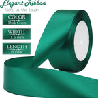 Dark Green Solid Satin Ribbon 1-1/2 Inch 25 Yards Solid Polyester Fabric Ribbon for Gift Wrapping Wedding Christmas Baby Shower Birthday Party Decoration Handmade Immortal Flower Craft