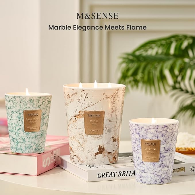 M&SENSE Santal Scented Candles for Home, 3-Wick Highly Scented Jar Candles, Extra Large Candle 35 Oz 150 Hours Long Lasting Burning, Relaxing Aromatherapy Candle for Stress Relief, Meditation
