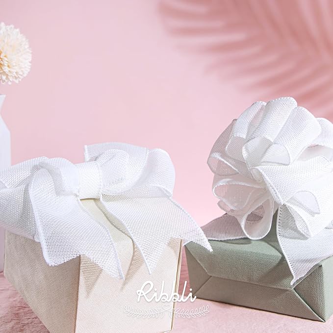 Ribbli White Burlap Wired Ribbon, 2-1/2” Inch x Continuous 20 Yard, White Wired Ribbon for Wreaths,Big Bows,Tree Decoration,Outdoor Decoration