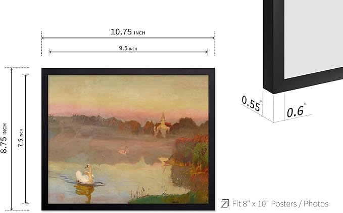 Poster Master Vintage Pond in Radziejowice Poster - Retro Swan Print - Lake Art - Landscape Art - Farmhouse Art - Animal Lover Art - Aesthetic Living Room or Office Decor, 8x10 Black Framed