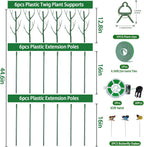 6 Pack Plant Support Plant Stakes for Indoor and Outdoor Plants, 44.8” Plant Sticks with Plant Clips Twist Tiers and Plant Tiers for House Potted Plants, Monstera Plant Support for Climbing Plants