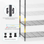 5 Tier Shelves Storage, Wire Shelf Unit, Standing Adjustable Metal Shelves Organizer, Storage Racks for Restaurant Garage Pantry Kitchen Garage23.6" x 13.8" x 59"