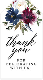 Andaz Press 100-Pack Thank You for Celebrating with Us Favor Tags Navy Blue Burgundy Florals Cardstock Gift Tags with Bakers Twine for Wedding Baby Shower Bridal Shower Party Favors 2 x 3.75-Inches