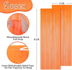 2 Pack Orange Foil Fringe Backdrop Curtains, Tinsel Streamers Birthday Party Decorations, Fringe Backdrop for Graduation, Baby Shower, Gender Reveal, Disco Party