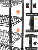 4 Tier Heavy Duty Shelves Adjustable Storage Shelf Organizer Metal Garage Wire Shelving Unit Pantry 18" D x 36" W x 59" H,Black