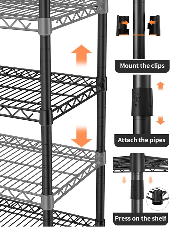 4 Tier Heavy Duty Shelves Adjustable Storage Shelf Organizer Metal Garage Wire Shelving Unit Pantry 18" D x 36" W x 59" H,Black