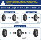 MaxAuto Wheelbarrow Tires 4.80 4.00-8 Flat-Free 4.80/4.00-8 Tire and Wheel w/Grease Fitting, 3" Centered Hub, 3/4" Bearings, 4.80 4.00-8 Tire for Hand Truck, Trolley, Garden Cart, Wagons, Gray