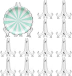 12 Pack 5 Inch Clear Plastic Easels or Stand/Plate Holders to Display Pictures or Other Items at Weddings, Plate Stands for Home Decoration, Birthdays, Tables