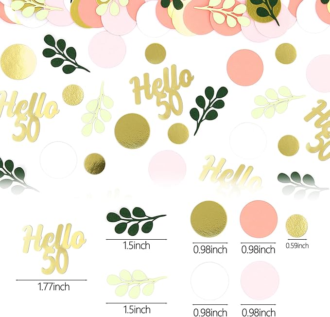 300PC 50TH Birthday Confetti for Table Pink and Sage Green Happy 50TH Birthday Decorations for Women Dots Hello 50 Confetti Scatters Fifty and Fabulous Party Decor Supplies