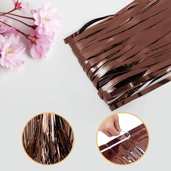 10 Pack Brown Backdrop Curtain 3.2ft x 8.2ft Metallic Tinsel Foil Fringe Curtains Photo Booth Background for Birthday Party Decoration Baby Shower Engagement Wedding Christmas Decoration (Brown)