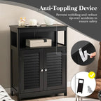 GLACER Bathroom Floor Cabinet, Wooden Storage Cabinet with Double Shutter Doors & 3-Position Adjustable Shelf, Side Storage Organizer, 23.5 x 12 x 31.5 inches (Black)