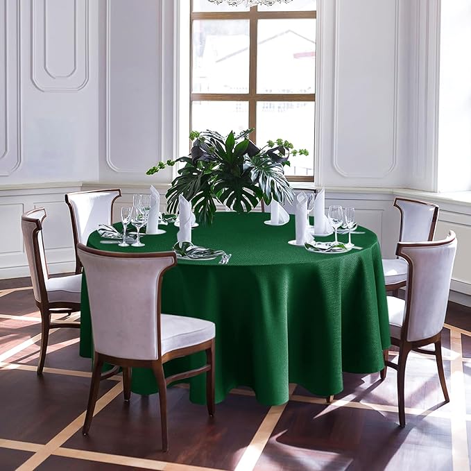 Biscaynebay Textured Fabric Christmas Round Table Cloth 90", Hunter Green Water Resistant Folding Table Covers for Dining, Kitchen, Wedding & Parties Machine Washable