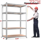 REIBII 2020LBS Garage Shelving Heavy Duty Metal Shelving 5 Tier Storage Shelves, Metal Shelves for Warehouse Basement, Easy Assembly, 72" H x 35.55" W x 16" D, Galvanized, 3 Pack