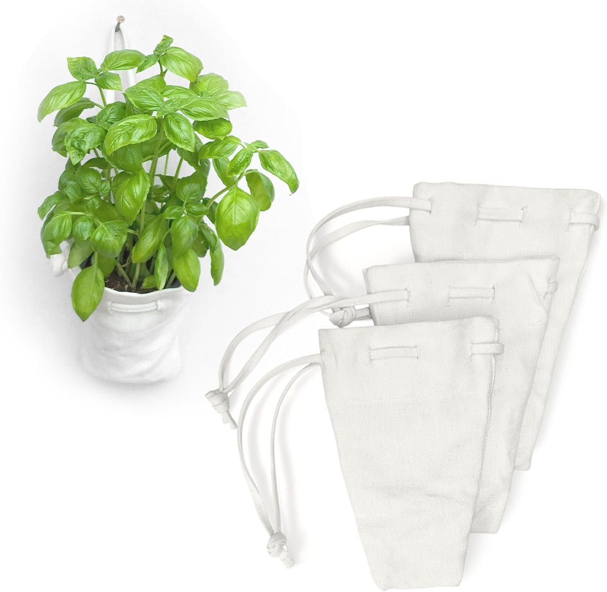 Organic Hemp Hanging Plant Bag – Reusable Natural Fiber Flower Pot Holder for Indoor & Outdoor Use – Fits 3.5 Inch Pots – Strong Drawstring – Ideal for Vertical Gardens, Orchids & Herbs 3-Pack