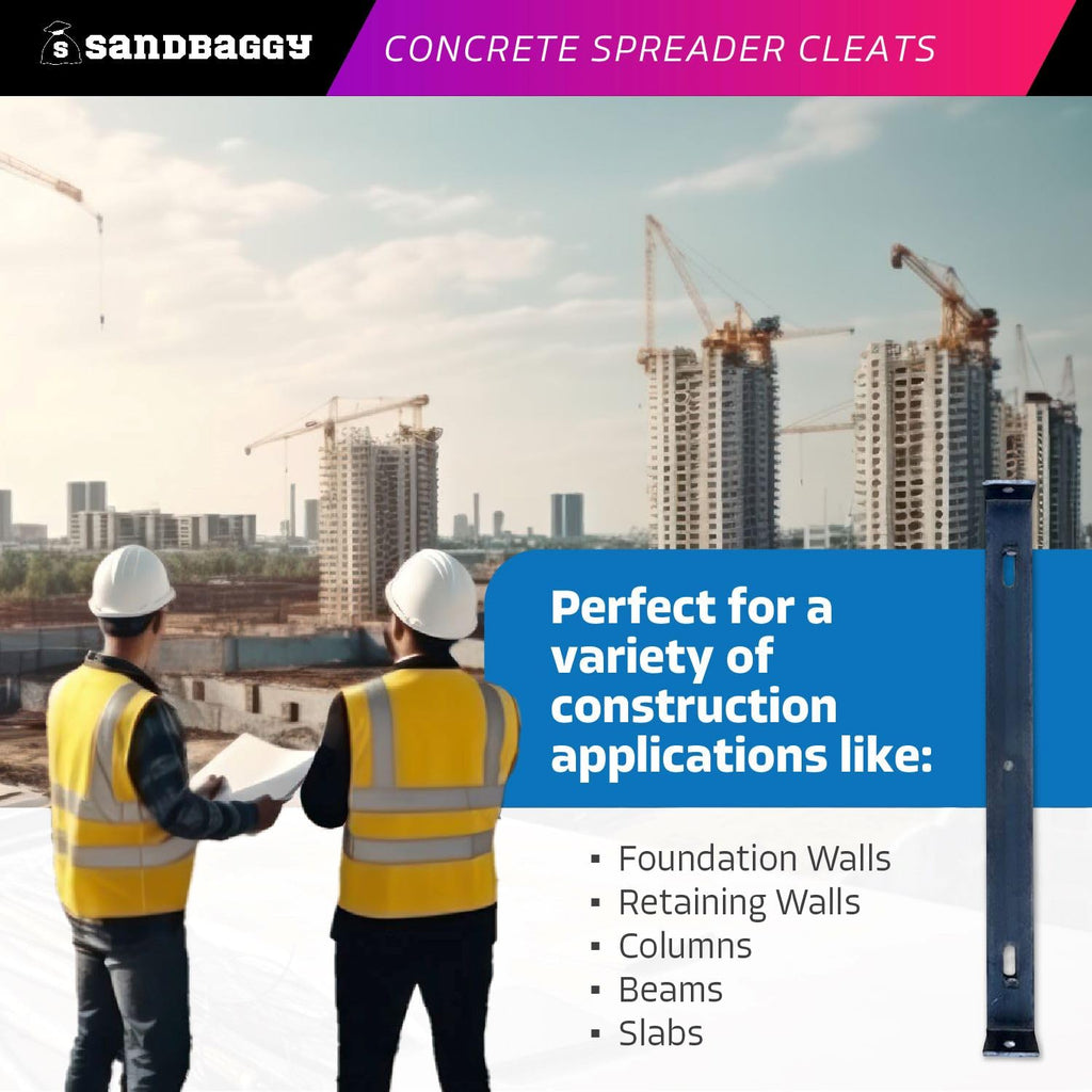 Sandbaggy 10" x 1 ⅛" Concrete Spreader Cleats - 1 ⅛" Plywood - Form Clips - Black Annealed Steel - Maintains Consistent 10 inch Wall Thickness (10" Wall, 1-1/8" Ends, 50, Count)