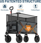 TIMBER RIDGE Foldable Wagon 350L Extendable Height, Large Capasity Collapsible Wagon Cart with All Terrians Detachable Wheels, Compact Folding Utility Wagon for Camping, Fishing, Shopping Grey