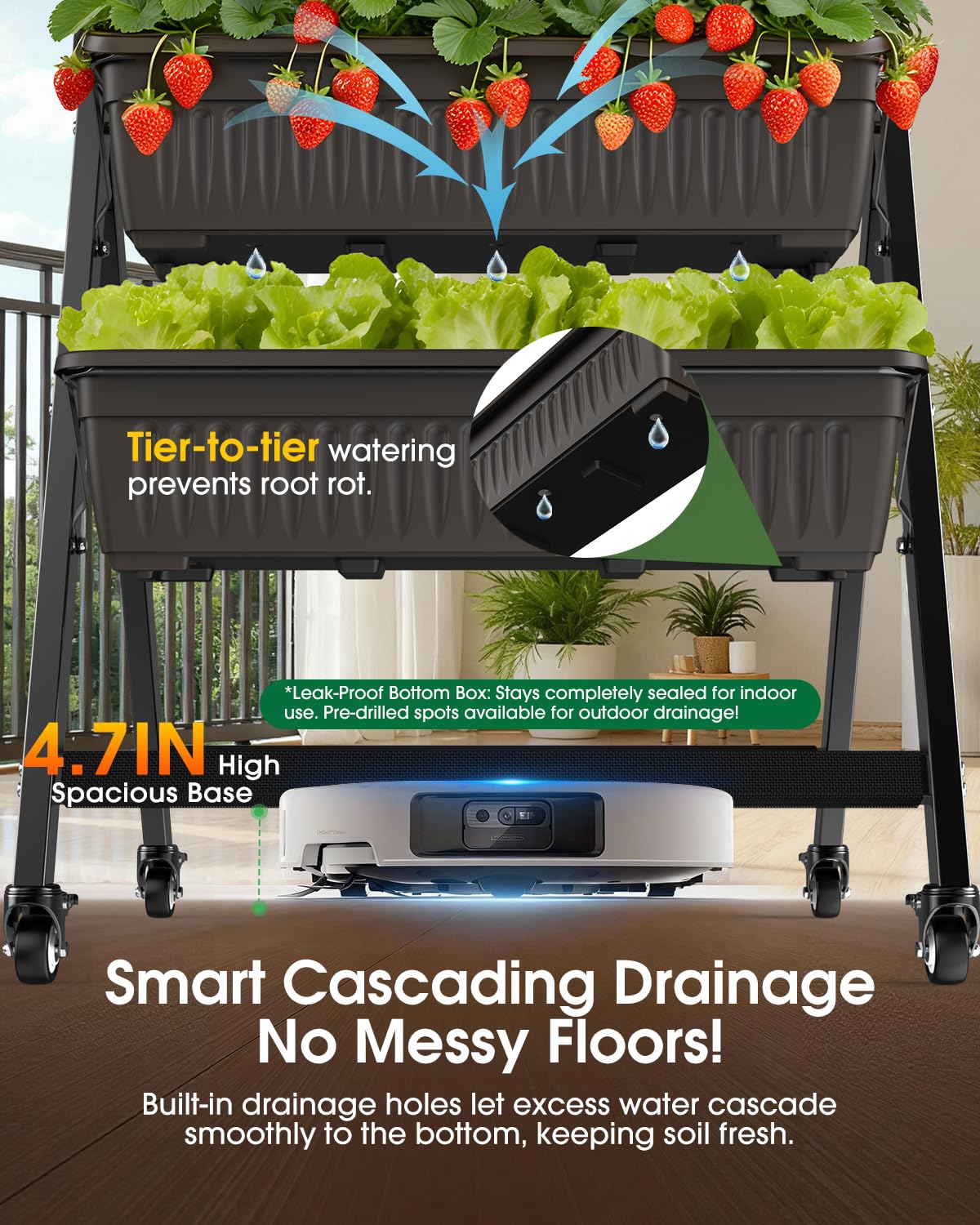 Olaiti 5-Tier Vertical Garden Bed Planter Boxes with Wheels, Drainage System & Storage Space, Mobile Vertical Garden Planter with 5 S-Hooks for Plants Vegetables Flowers Herbs in Garden Patio Yard