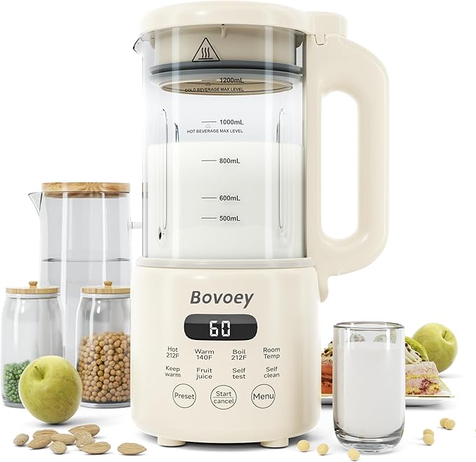 Nut Milk Maker Machine,8 in 1 New Upgrade Soy Milk Maker Automatic for Almond,Oat,Plant-Based Milk and Non-Dairy Beverages,40oz Almond Milk Maker Machine with Delay Start/Self Clean/Boil Water