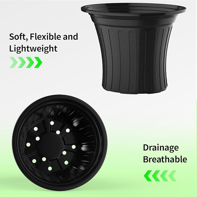200 Pcs 2 Gallon Planter Nursery Pots, Seed Starting Pot Plastic Flower Seedling Pots with Drainage Holes Flexible Plant Container for Indoor Outdoor Garden Lawn Yard Plants Seedlings (200, 2 Gallon)