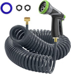 Coil Hose,3/8" EVA Coil Garden Hose 50 FT,Curly Water Hose Lightweight with Brass Connectors,Recoil Garden Hose Includes 8-Pattern Spray Nozzle for Boat, Yard, Patio, Green