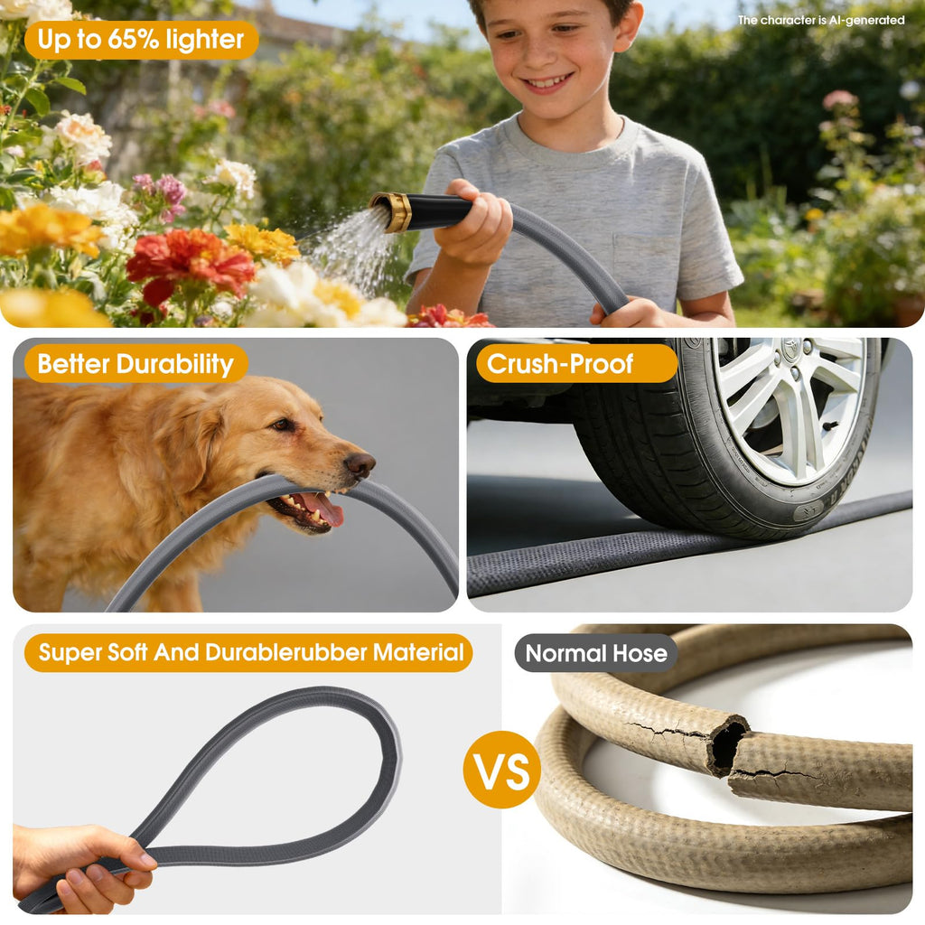 Garden Hose 50 FT, Non-Expanding Water Hose, Ultra-Light & Flexible, Burst-Resistant, Kink-Free, High-Pressure Garden Hose All-Weather Use for Lawns, Gardens, and Outdoor Cleaning