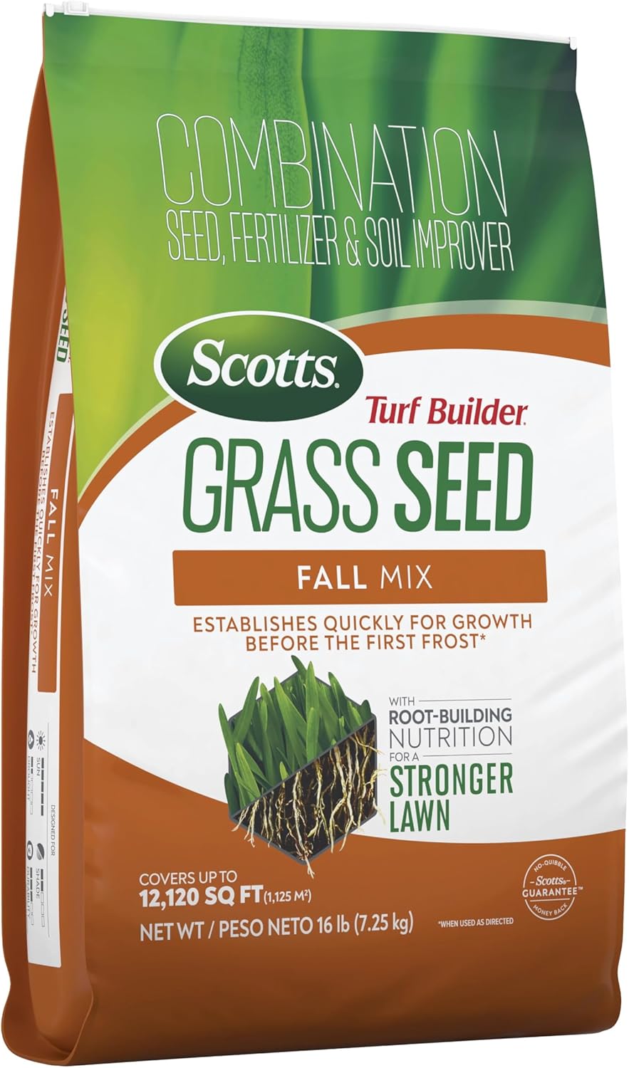 Scotts Turf Builder Grass Seed Fall Mix, Grass Seed Mix with Fertilizer and Soil Improver, 16 lbs.