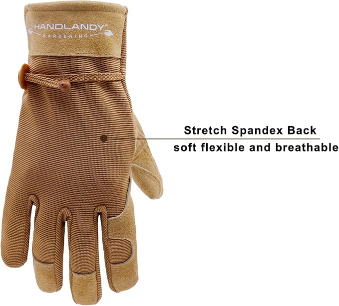 HLDD HANDLANDY Work Gloves for Women and Ladies, Leather Gardening Gloves Flexible Mechanic Working Gloves