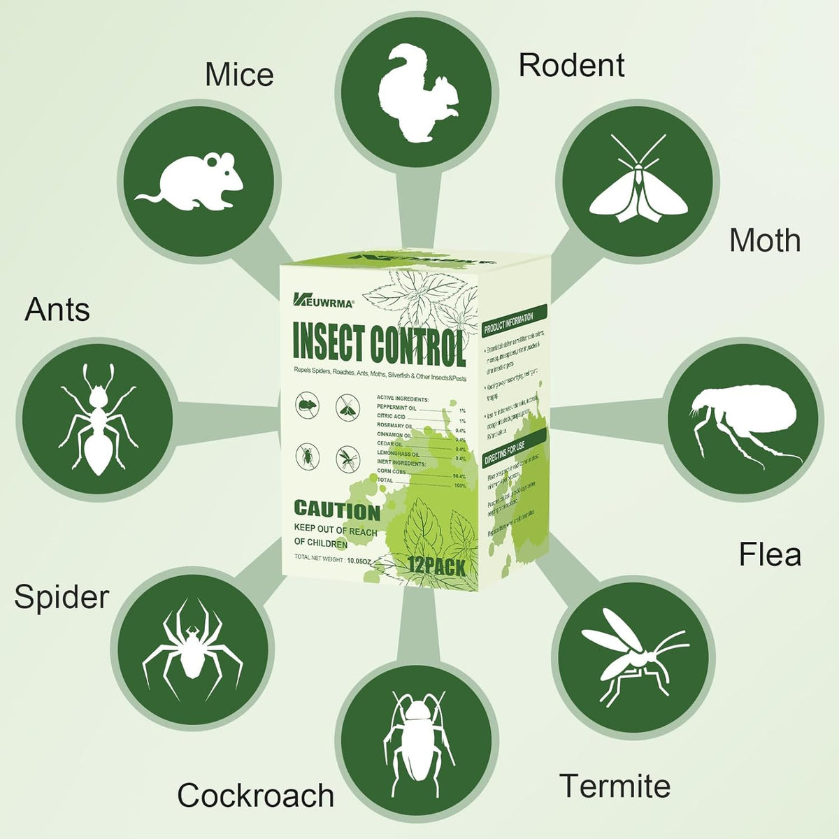 KEUWRMA Insect Control,Insect Repellent,Spider Repellent for House Indoor,Insect Repellent indooor,Bug Repellent,Repel Mosquito, Rodents, Roach, Ant, Bugs,Spider, Moths&Other Pest (12, Green)