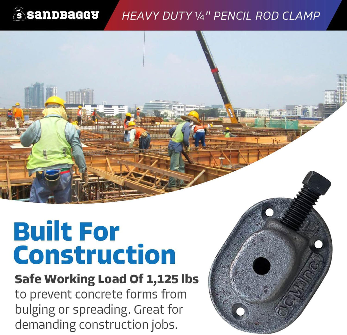Sandbaggy Heavy Duty 1/4" Pencil Rod Clamp - Reusable Concrete Formwork Clamps - Cast Malleable Iron - Construction Grade Strength & Safety (Heavy Duty, 240, Count)
