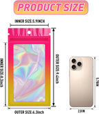 Funfery 100 Pack Gradient Holographic Bags,Mylar Resealable Bags with Zipper,Clear Window Packaging Pouchs,Smell Proof Bag for Food Storage,Sample Jewelry Bag(6.3x9.4In,Hot Pink Orange)