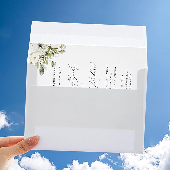 PONATIA 50 PCS 5x7 Envelopes, Self- Adhesive White A7 Envelopes for Weddings, Invitation Cards, Photos, Postcards, Greeting Cards Mailing, Baby Shower, Graduation, Christmas Gift Cards