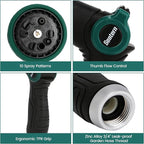 Heavy Duty Garden Hose Nozzle, Water Hose Sprayer Nozzle with Thumb Flow Control, 10 Spray Patterns, High Pressure Hose Nozzle for Lawn & Plant Watering, Car & Pet Washing – Forest Green