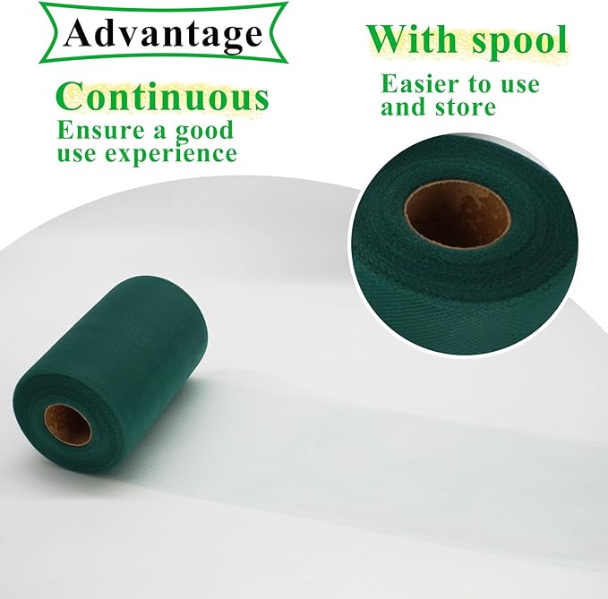 Hunter Green Tulle Fabric Rolls 6 Inch by 100 Yards (300 feet) Fabric Spool Tulle Ribbon for DIY Tutu Bow Baby Shower Birthday Party Wedding Decorations Christmas Craft Supplies