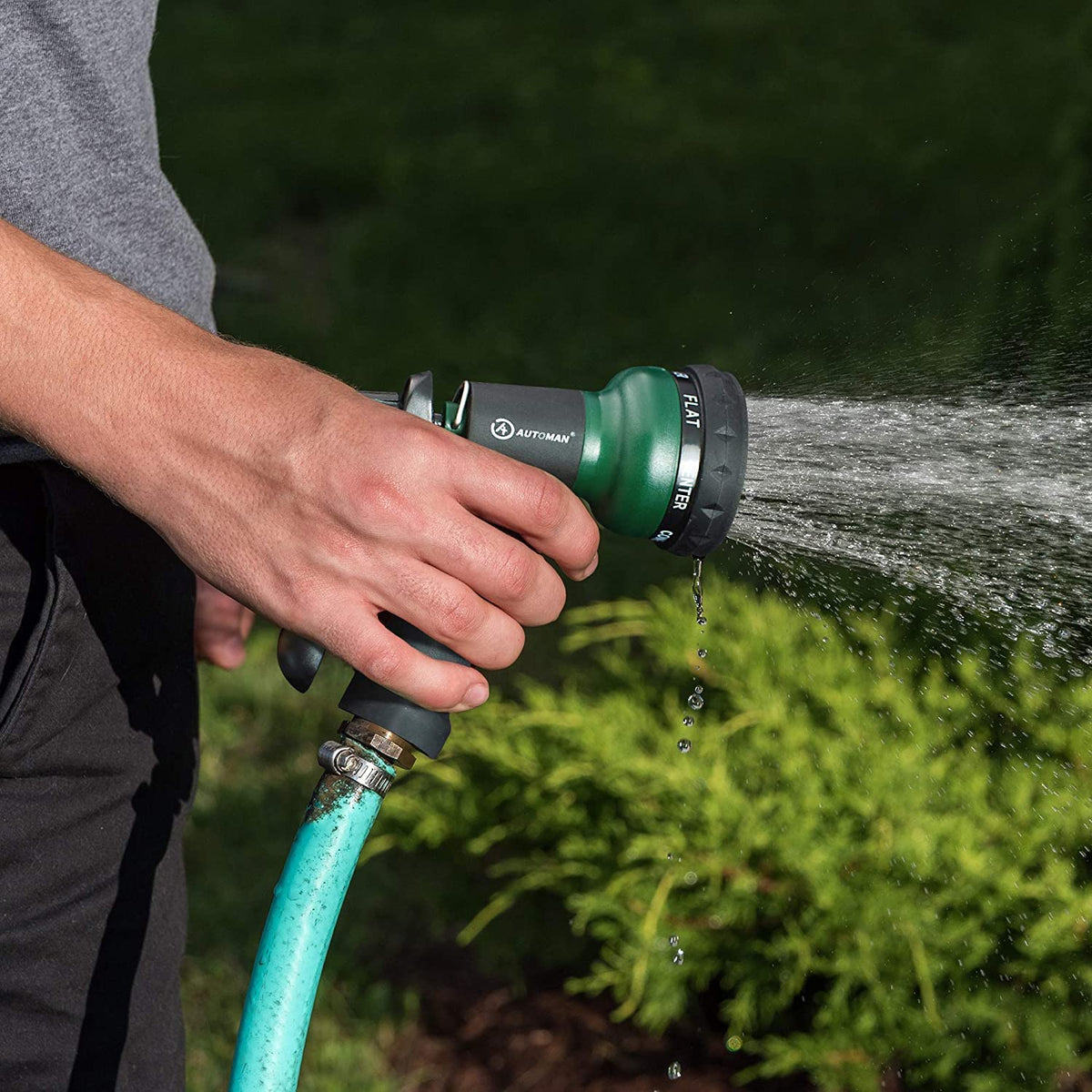 AUTOMAN Garden Hose Nozzle 2PK, ABS Water Spray Nozzle with 7 Adjustable Patterns, Slip Resistant for Watering Plants, Lawn, Garden, Washing Cars, Cleaning, Showering Pets & Outdoor Fun