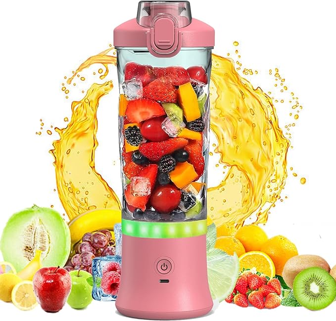 Portable Blender for Smoothies Shakes Juice, 20 Oz for Gym Home Office Travel, Personal Small Mini Glass Mixer, with 6 Blades 150W USB Rechargeable Electric Handheld Blender Cup Watter Bottle