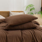 BESTOUCH Duvet Cover Set 100% Washed Cotton Linen Feel Super Soft Comfortable Chic Lightweight 2 PCs Home Bedding Set Solid Cocoa Brown Twin/Twin XL