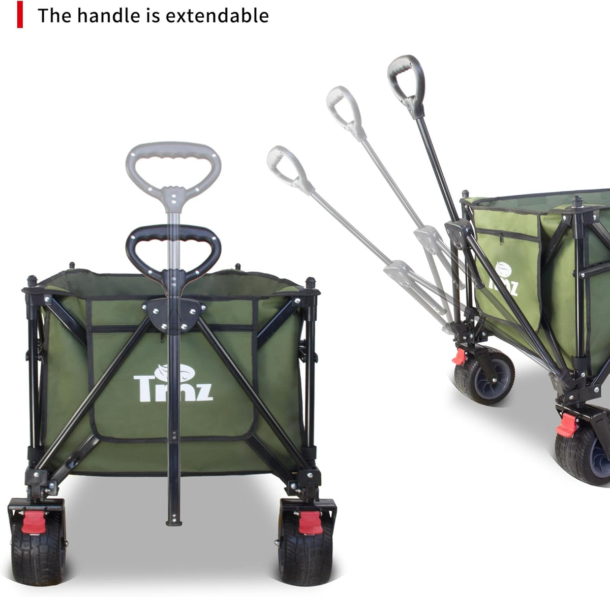 TMZ Collapsible Wagon 445L Extra Large Outdoor Utility Cart, Heavy Duty Carts Foldable with All-Terrain Big Wheels, Canopy and Brakes, Utility Beach Wagon for Outdoor Garden (Green)