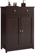 Yaheetech Bathroom Storage Cabinet with Drawer and Double Doors, Free-Standing Organizer with Inner Adjustable Shelf for Living Room, 11.8D x 23.6W x 31.5H in, Espresso