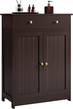 Yaheetech Bathroom Storage Cabinet with Drawer and Double Doors, Free-Standing Organizer with Inner Adjustable Shelf for Living Room, 11.8D x 23.6W x 31.5H in, Espresso