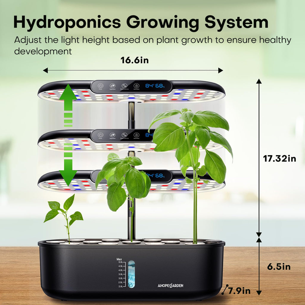 Ahopegarden Hydroponics Growing System Kit: 12 Pods Temp & Humidity Monitor