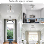 WUZUPS Chandelier Rustic Farmhouse Industrial Round Semi-flushmount Ceiling LED Light Fixture with Clear Glass Shades for Bathroom Kitchen Foyer Entryway, H 10" x W 10", E26 Base, Brushed Nickel