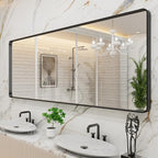 LOAAO 84x32 Inch Black Metal Framed Bathroom Mirror for Wall, Matte Black Bathroom Vanity Mirror Farmhouse, Large Rounded Rectangle Mirror, Anti-Rust, Tempered Glass, Hangs Horizontally or Vertically