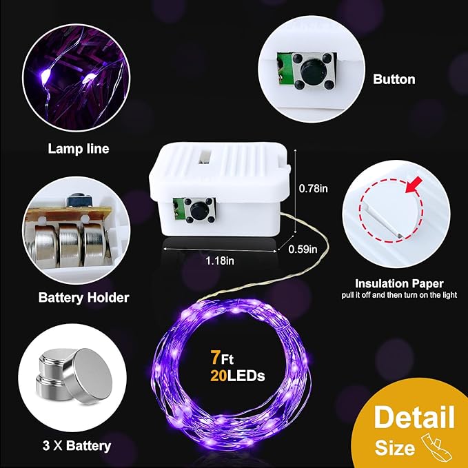 pozzolanas 24 Pack 7ft Waterproof LED Fairy Lights - Battery Operated String Lights with 20 LEDs for Home, Mason Jar, Party, Wedding, Halloween, Christmas Decorations (12 Multicolor & 12 Purple)