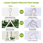 LEWESU Macrame Plant Hanger Indoor Set of 2 with 4 Hooks, Indoor Outdoor Hanging Planter for Plants Holder with Decorative Wood Beads & No Tassels, Boho Home Decor, 35 Inch Ivory (Pots Not Included)