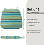 Outdoor Chair Cushions Set of 2,Patio Seat Cushion 17"x16"x2",U-Shaped Dining Chair Cushion 17 by 16 Inch,Water Resistant,Fade-Resistant Chair Pads for Kitchen Garden Furniture(Green Stripe)