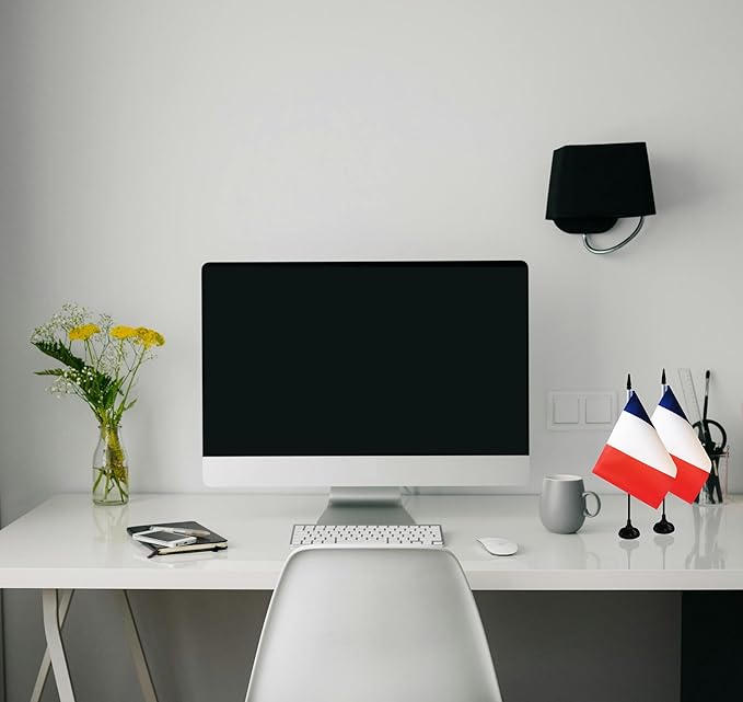 France Desk Flag, 12 Pack French Table Office Flag with Black Solid Pole and Stand Base, International Country Flag, Festival Celebration, Classroom Meeting Desktop Decor (France)