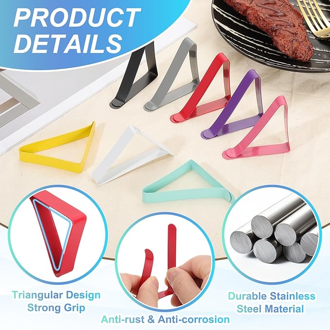 uxcell 4 Pack Tablecloth Clips, Stainless Steel Table Cloth Cover Clamps, 2.56" x 2.68" Windproof Holder Clips for Home Party Picnic Wedding Camping Dining Tables, Purple